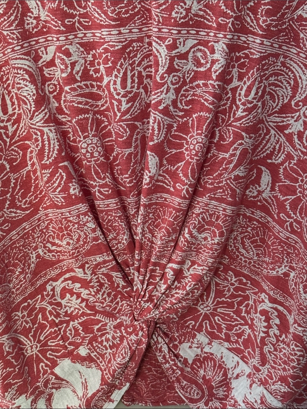 Lucky Brand Red and White Knot-Front Short Sleeve Tee - Picture 2 of 4